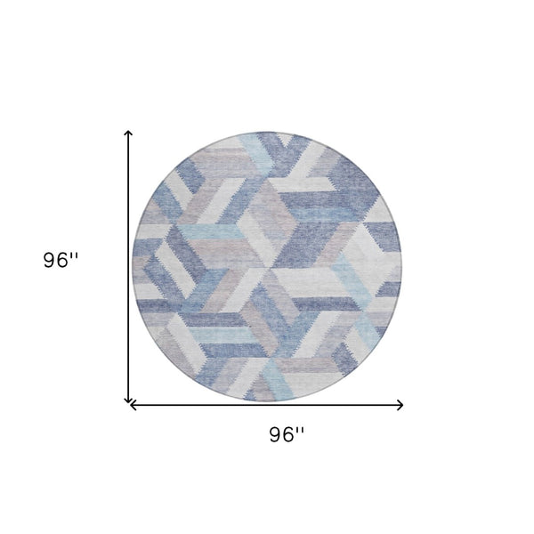 HomeRoots 5' Stylish Denim Blue Geometric Area Rug - Durable, Washable, Perfect for Indoor & Outdoor Use! 8' Round 608060