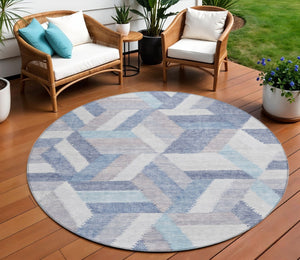 HomeRoots 5' Stylish Denim Blue Geometric Area Rug - Durable, Washable, Perfect for Indoor & Outdoor Use! 8' Round 608060
