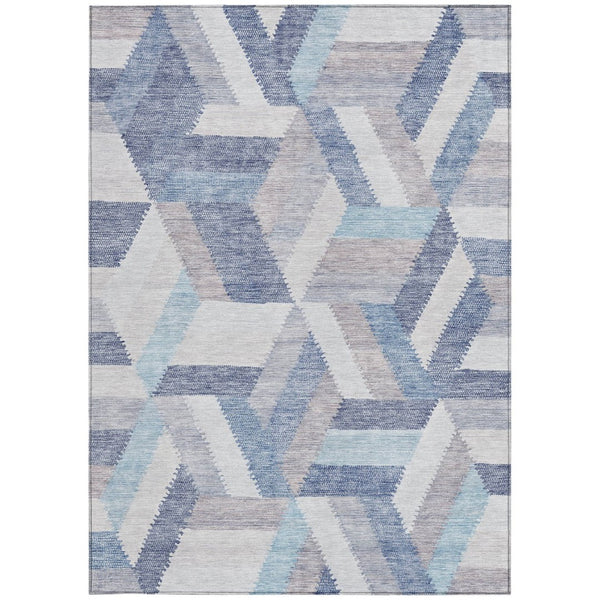 HomeRoots 5' Stylish Denim Blue Geometric Area Rug - Durable, Washable, Perfect for Indoor & Outdoor Use! 8' X 10' 608061