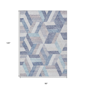 HomeRoots 5' Stylish Denim Blue Geometric Area Rug - Durable, Washable, Perfect for Indoor & Outdoor Use! 8' X 10' 608061