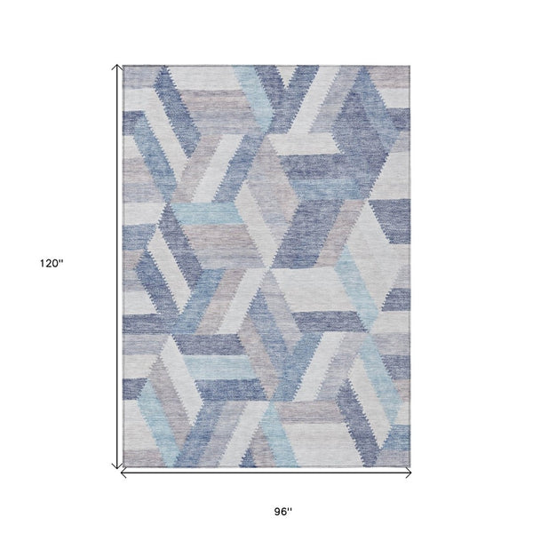 HomeRoots 5' Stylish Denim Blue Geometric Area Rug - Durable, Washable, Perfect for Indoor & Outdoor Use! 8' X 10' 608061