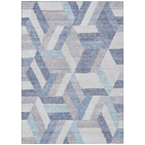 HomeRoots 5' Stylish Denim Blue Geometric Area Rug - Durable, Washable, Perfect for Indoor & Outdoor Use! 8' X 10' 608061