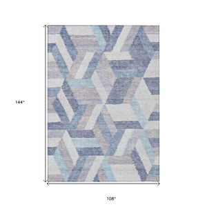 HomeRoots 5' Stylish Denim Blue Geometric Area Rug - Durable, Washable, Perfect for Indoor & Outdoor Use! 9' X 12' 608062