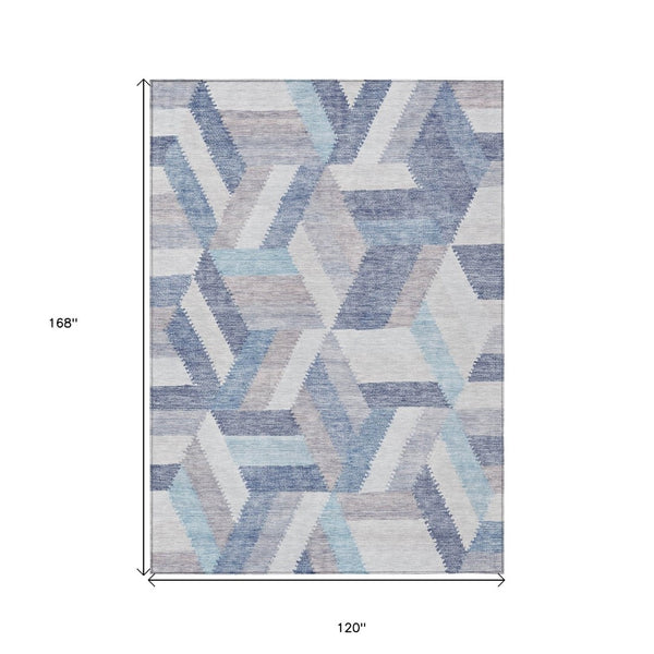 HomeRoots 5' Stylish Denim Blue Geometric Area Rug - Durable, Washable, Perfect for Indoor & Outdoor Use! 10' X 14' 608063