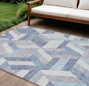 HomeRoots 5' Stylish Denim Blue Geometric Area Rug - Durable, Washable, Perfect for Indoor & Outdoor Use! 10' X 14' 608063