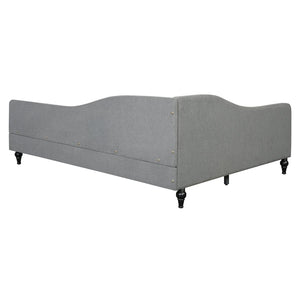 English Elm Full Size L-shaped Linen Upholstered Daybed with Solid Wood Legs for Corner Lounging Gray SF100146AAE-1