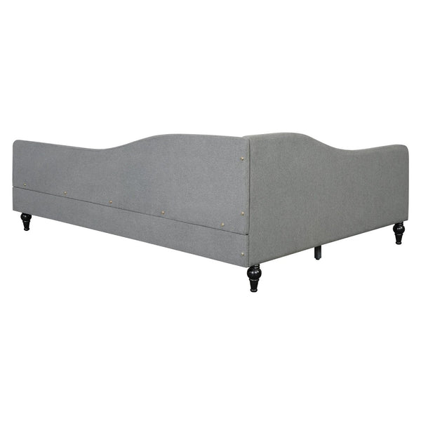 English Elm Full Size L-shaped Linen Upholstered Daybed with Solid Wood Legs for Corner Lounging Gray SF100146AAE-1