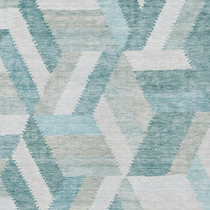 HomeRoots 5' Teal Blue Geometric Indoor Outdoor Area Rug - Stylish, Washable, Durable, and Versatile for All Spaces 5' X 8' 608071