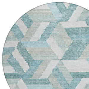 HomeRoots 5' Teal Blue Geometric Indoor Outdoor Area Rug - Stylish, Washable, Durable, and Versatile for All Spaces 8' Round 608072