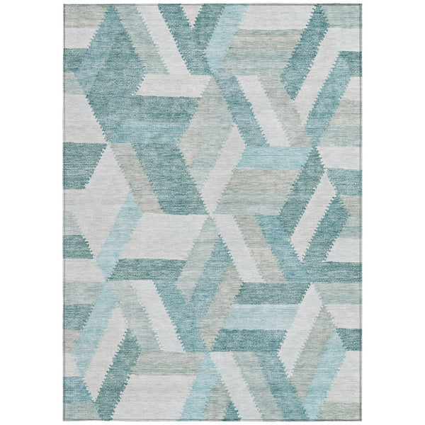 HomeRoots 5' Teal Blue Geometric Indoor Outdoor Area Rug - Stylish, Washable, Durable, and Versatile for All Spaces 8' X 10' 608073