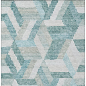 HomeRoots 9' X 12' Teal Blue Geometric Area Rug - Stylish, Durable, and Machine Washable for Indoor/Outdoor Use 608074