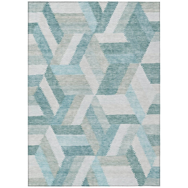 HomeRoots 9' X 12' Teal Blue Geometric Area Rug - Stylish, Durable, and Machine Washable for Indoor/Outdoor Use 608074