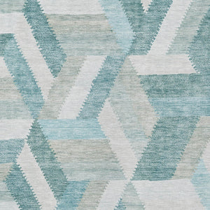 HomeRoots 9' X 12' Teal Blue Geometric Area Rug - Stylish, Durable, and Machine Washable for Indoor/Outdoor Use 608074
