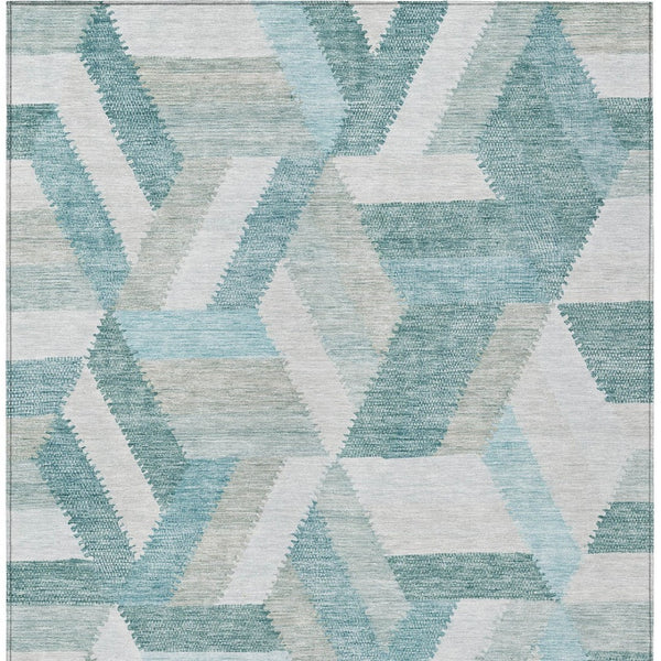 HomeRoots 5' Teal Blue Geometric Indoor Outdoor Area Rug - Stylish, Washable, Durable, and Versatile for All Spaces 10' X 14' 608075