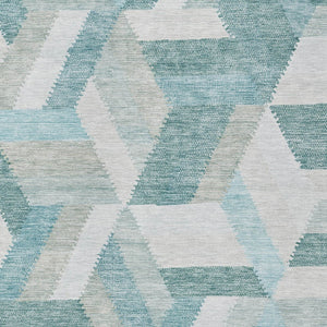 HomeRoots 5' Teal Blue Geometric Indoor Outdoor Area Rug - Stylish, Washable, Durable, and Versatile for All Spaces 10' X 14' 608075