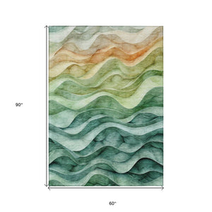 HomeRoots 5' Teal Blue Abstract Area Rug – Washable, Heavy-Duty Design for Indoor and Outdoor Style & Durability 5' X 8' 608077