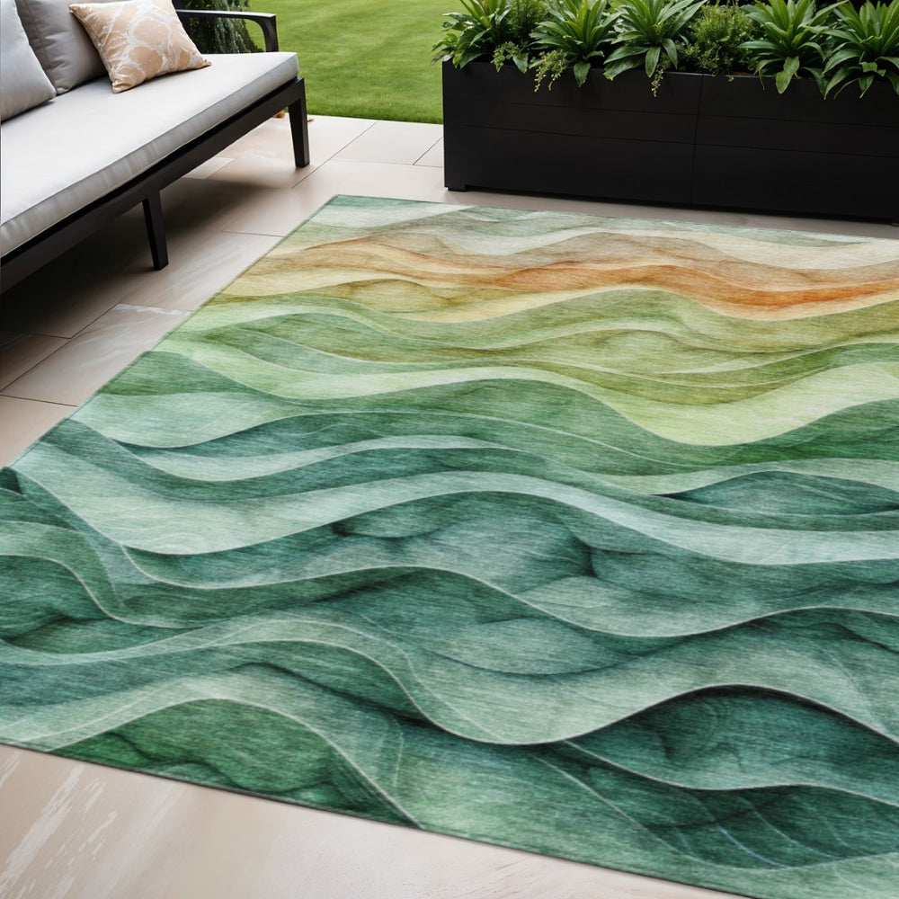 HomeRoots 5' Teal Blue Abstract Area Rug – Washable, Heavy-Duty Design for Indoor and Outdoor Style & Durability 5' X 8' 608077