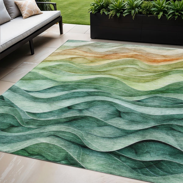 HomeRoots 5' Teal Blue Abstract Area Rug – Washable, Heavy-Duty Design for Indoor and Outdoor Style & Durability 5' X 8' 608077