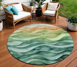HomeRoots 5' Teal Blue Abstract Area Rug – Washable, Heavy-Duty Design for Indoor and Outdoor Style & Durability 8' Round 608078
