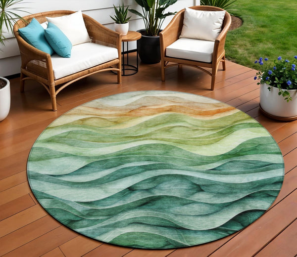 HomeRoots 5' Teal Blue Abstract Area Rug – Washable, Heavy-Duty Design for Indoor and Outdoor Style & Durability 8' Round 608078