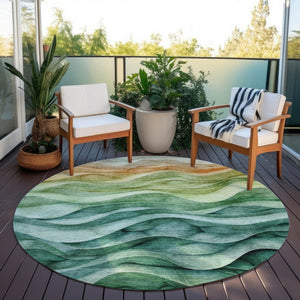 HomeRoots 5' Teal Blue Abstract Area Rug – Washable, Heavy-Duty Design for Indoor and Outdoor Style & Durability 8' Round 608078