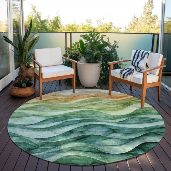 HomeRoots 5' Teal Blue Abstract Area Rug – Washable, Heavy-Duty Design for Indoor and Outdoor Style & Durability 8' Round 608078