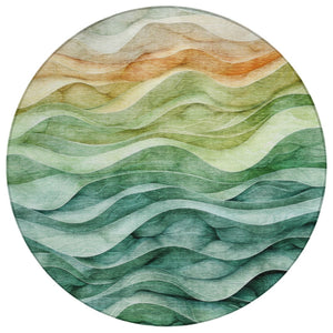 HomeRoots 5' Teal Blue Abstract Area Rug – Washable, Heavy-Duty Design for Indoor and Outdoor Style & Durability 8' Round 608078