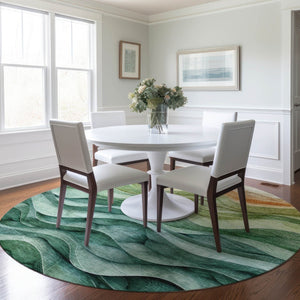 HomeRoots 5' Teal Blue Abstract Area Rug – Washable, Heavy-Duty Design for Indoor and Outdoor Style & Durability 8' Round 608078