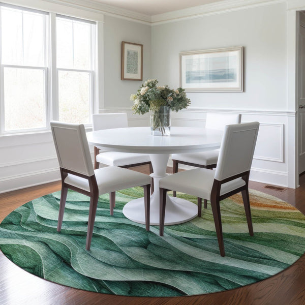 HomeRoots 5' Teal Blue Abstract Area Rug – Washable, Heavy-Duty Design for Indoor and Outdoor Style & Durability 8' Round 608078
