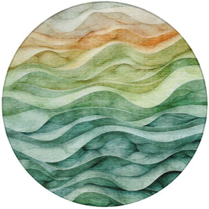 HomeRoots 5' Teal Blue Abstract Area Rug – Washable, Heavy-Duty Design for Indoor and Outdoor Style & Durability 8' Round 608078