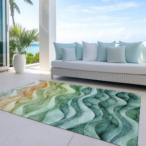 HomeRoots 5' Teal Blue Abstract Area Rug – Washable, Heavy-Duty Design for Indoor and Outdoor Style & Durability 8' X 10' 608079