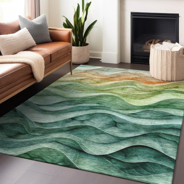HomeRoots 5' Teal Blue Abstract Area Rug – Washable, Heavy-Duty Design for Indoor and Outdoor Style & Durability 8' X 10' 608079