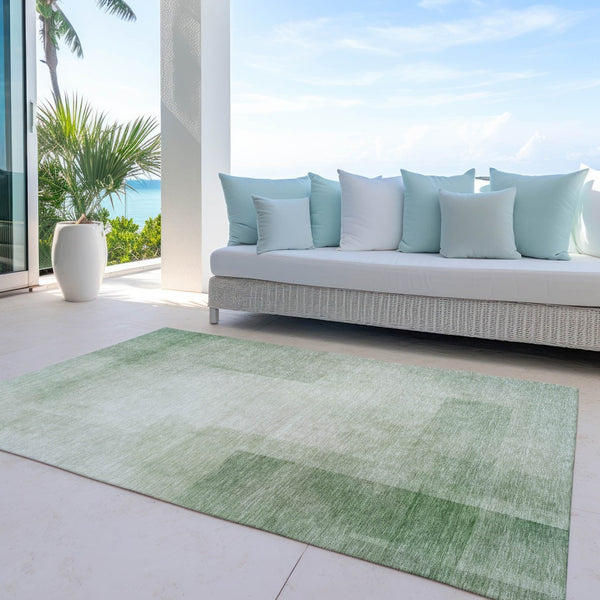 HomeRoots 5' Geometric Artichoke Green Washable Area Rug - Stylish, Durable Design for Indoor and Outdoor Use 5' X 8' 608083