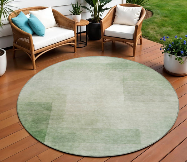 HomeRoots 5' Geometric Artichoke Green Washable Area Rug - Stylish, Durable Design for Indoor and Outdoor Use 8' Round 608084