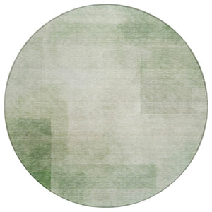 HomeRoots 5' Geometric Artichoke Green Washable Area Rug - Stylish, Durable Design for Indoor and Outdoor Use 8' Round 608084
