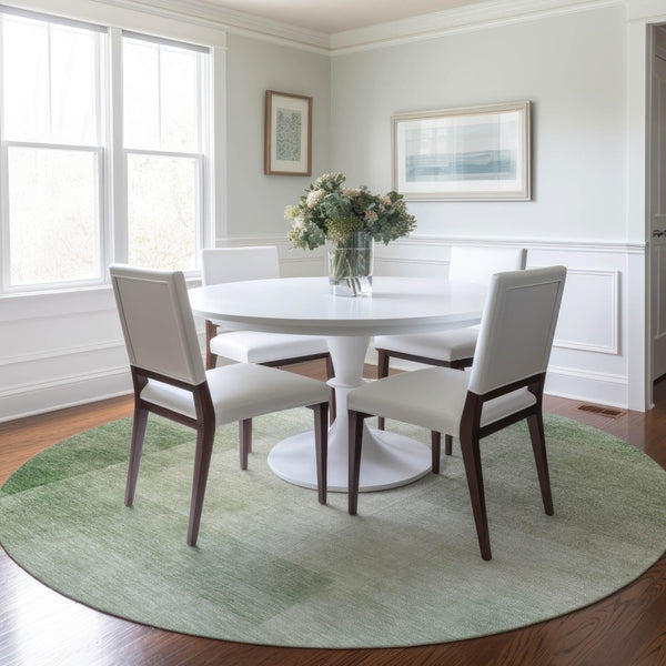 HomeRoots 5' Geometric Artichoke Green Washable Area Rug - Stylish, Durable Design for Indoor and Outdoor Use 8' Round 608084