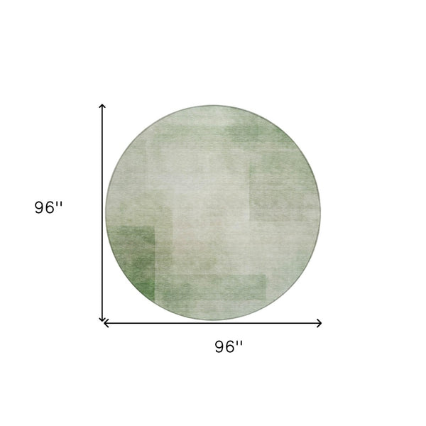 HomeRoots 5' Geometric Artichoke Green Washable Area Rug - Stylish, Durable Design for Indoor and Outdoor Use 8' Round 608084