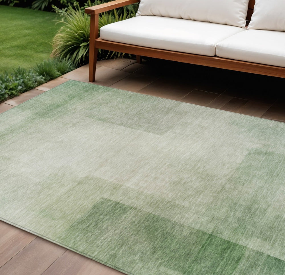 HomeRoots 5' Geometric Artichoke Green Washable Area Rug - Stylish, Durable Design for Indoor and Outdoor Use 9' X 12' 608086
