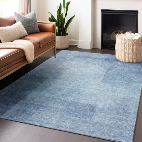 HomeRoots 5' Stylish Blue Geometric Washable Area Rug for Indoor and Outdoor Spaces - Durable & Easy Care 5' X 8' 608089