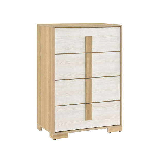 English Elm Contemporary 4-Drawer Natural & White Chest — Spacious Wooden Bedroom Storage, Stylish Modern Design B011P317203