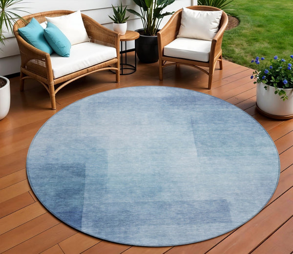 HomeRoots 5' Stylish Blue Geometric Washable Area Rug for Indoor and Outdoor Spaces - Durable & Easy Care 8' Round 608090