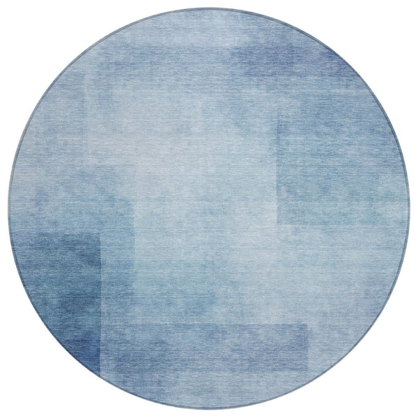 HomeRoots 5' Stylish Blue Geometric Washable Area Rug for Indoor and Outdoor Spaces - Durable & Easy Care 8' Round 608090