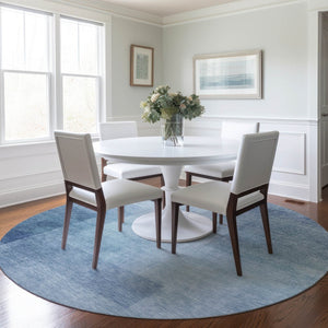HomeRoots 5' Stylish Blue Geometric Washable Area Rug for Indoor and Outdoor Spaces - Durable & Easy Care 8' Round 608090