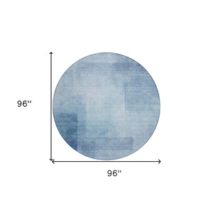 HomeRoots 5' Stylish Blue Geometric Washable Area Rug for Indoor and Outdoor Spaces - Durable & Easy Care 8' Round 608090