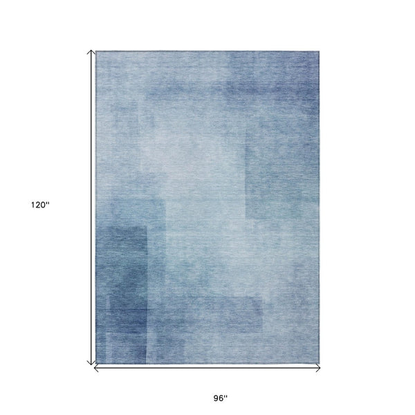 HomeRoots 5' Stylish Blue Geometric Washable Area Rug for Indoor and Outdoor Spaces - Durable & Easy Care 8' X 10' 608091