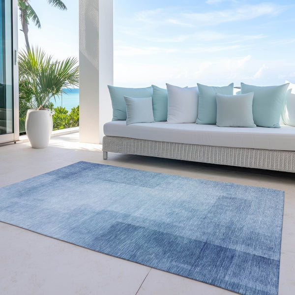 HomeRoots 5' Stylish Blue Geometric Washable Area Rug for Indoor and Outdoor Spaces - Durable & Easy Care 8' X 10' 608091