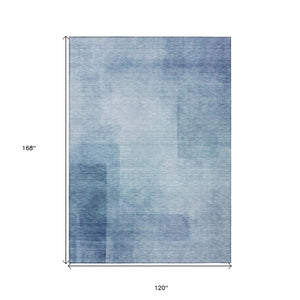 HomeRoots 5' Stylish Blue Geometric Washable Area Rug for Indoor and Outdoor Spaces - Durable & Easy Care 10' X 14' 608093