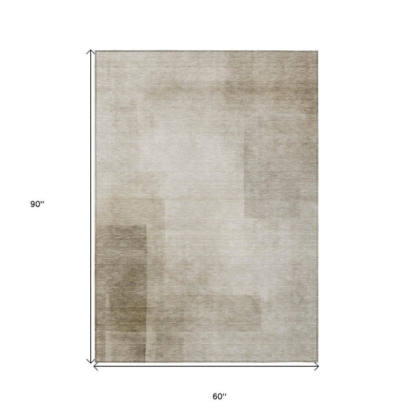 HomeRoots 5' Khaki Geometric Indoor Outdoor Area Rug - Stylish, Washable, Durable, Perfect for High-Traffic Areas 5' X 8' 608095