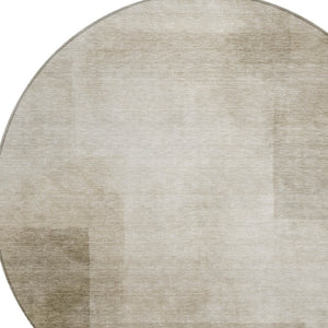 HomeRoots 5' Khaki Geometric Indoor Outdoor Area Rug - Stylish, Washable, Durable, Perfect for High-Traffic Areas 8' Round 608096