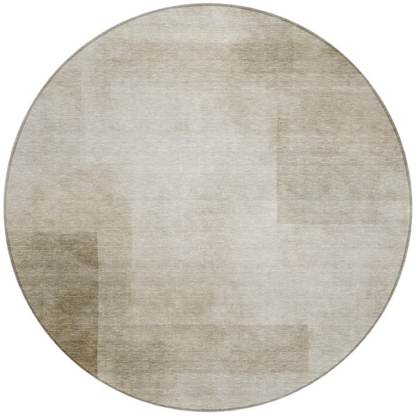 HomeRoots 5' Khaki Geometric Indoor Outdoor Area Rug - Stylish, Washable, Durable, Perfect for High-Traffic Areas 8' Round 608096